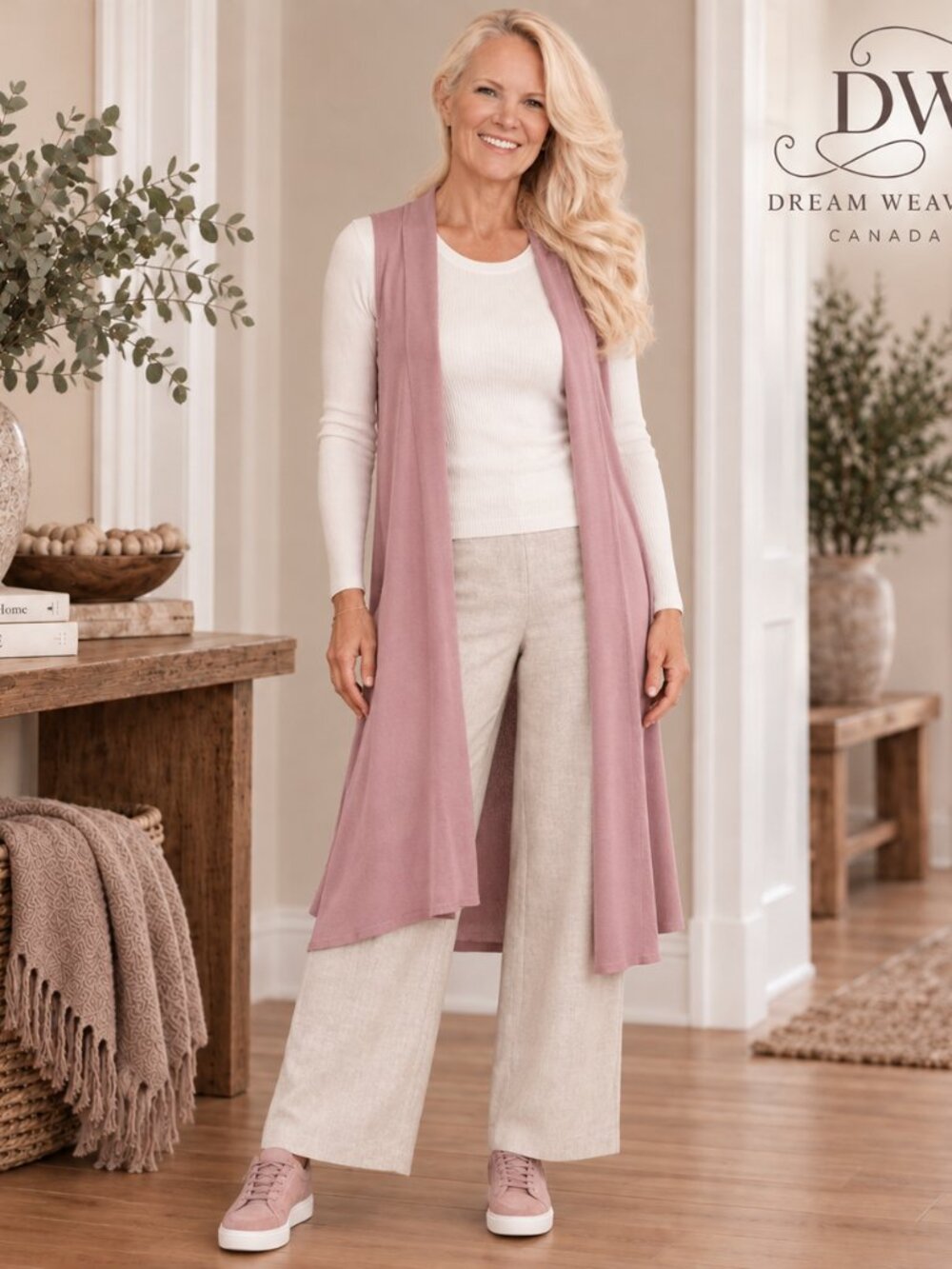 Long Flowy Layering Vest | Dusty Rose | Made in Canada | Medium